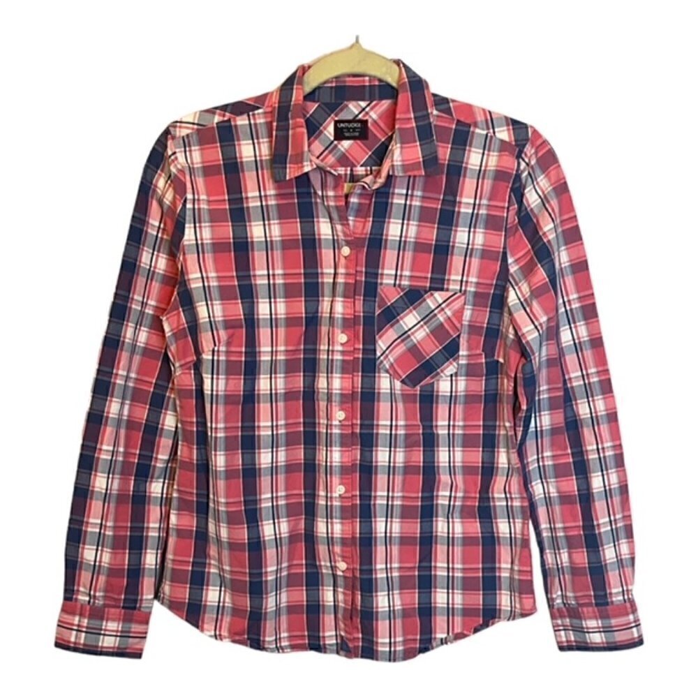 Untuckit Shirt Women's 4‎ Plaid Gingham Blue Pink